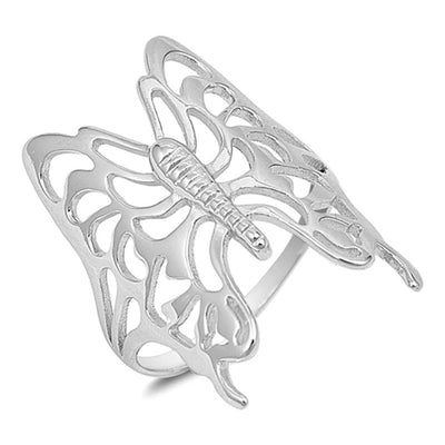 Sterling Silver Stylish Butterfly Ring with Ring Face Height of 29MM