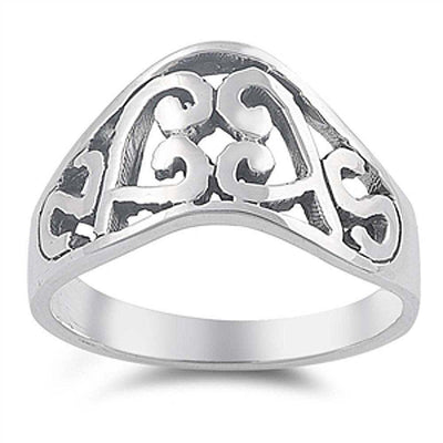 Sterling Silver Fancy Celtic Heart Band Ring with Face Height of 12MM
