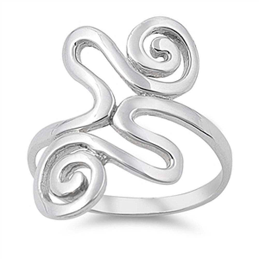 Sterling Silver Swirl Design Fancy Band Ring with Face Height of 25MM