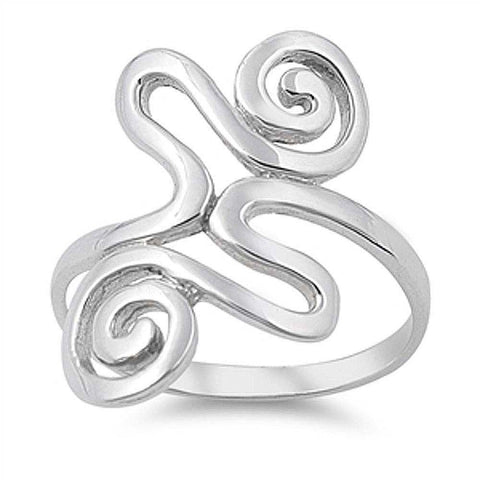 Sterling Silver Swirl Design Fancy Band Ring with Face Height of 25MM