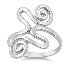 Sterling Silver Swirl Design Fancy Band Ring with Face Height of 25MM