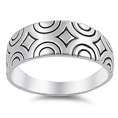 Sterling Silver Modish Patterned Ring with Face Height of 8MM