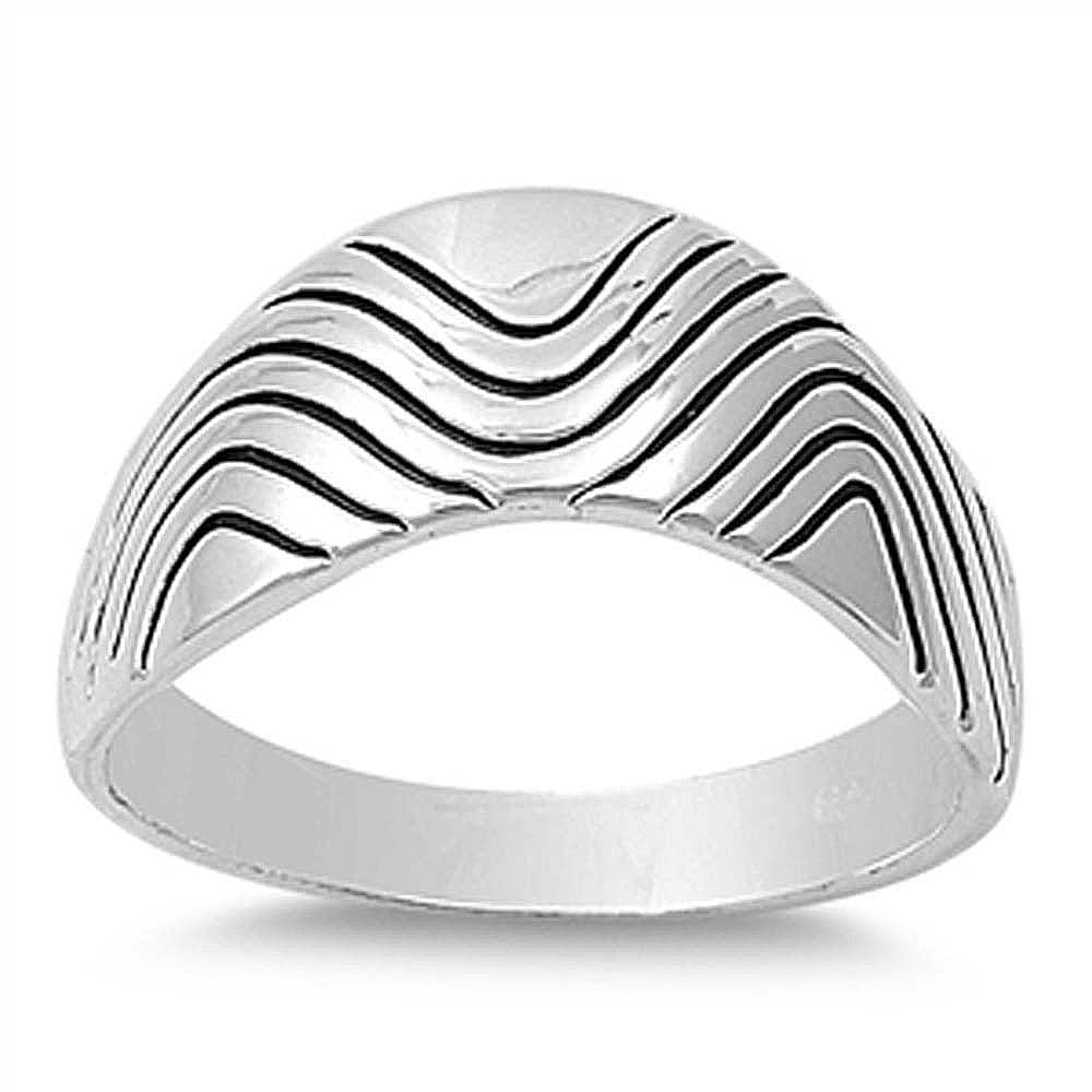 Sterling Silver Wavy Patterned Ring with Face Height of 9MM