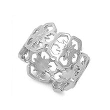 Load image into Gallery viewer, Sterling Silver Fancy Open Cut Flower Design Band Ring with Band Width of 12MM
