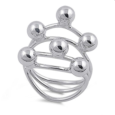 Sterling Silver Rhodium Plated Balls Shaped Plain RingsAnd Face Height 19mmAnd Band Width 14mm
