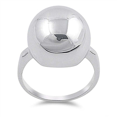 Sterling Silver Rhodium Plated Half Ball Shaped Plain RingsAnd Face Height 17mmAnd Band Width 2mm