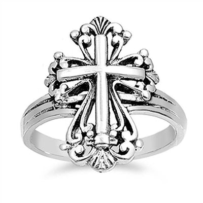 Sterling Silver Fancy Vintage Cross Ring with Face Height of 21MM