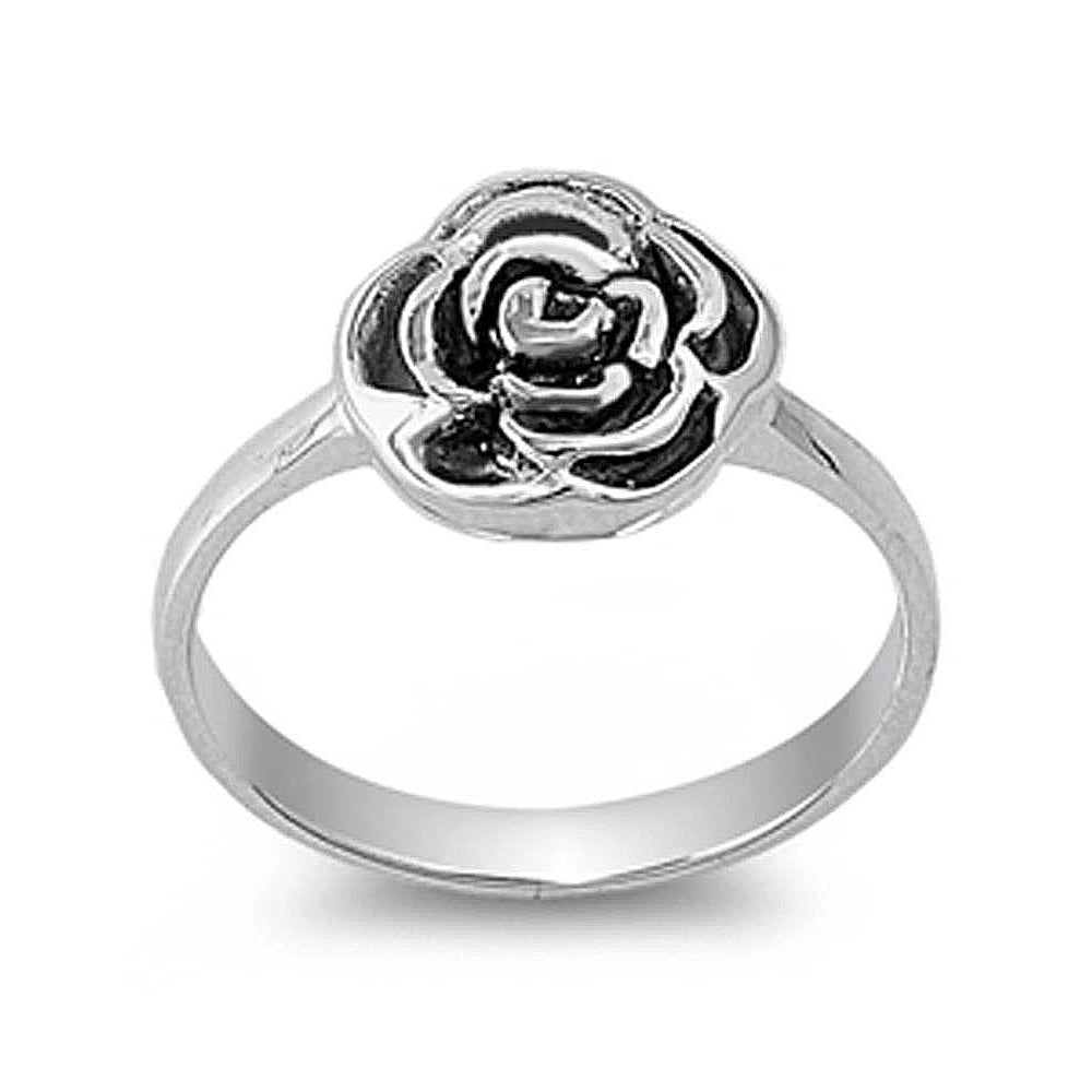 Sterling Silver Trendy Rose Design with Face Height of 12MM