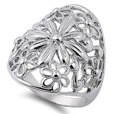 Sterling Silver Rhodium Plated Plumeria Shaped Plain RingsAnd Face Height 28mmAnd Band Width 3mm