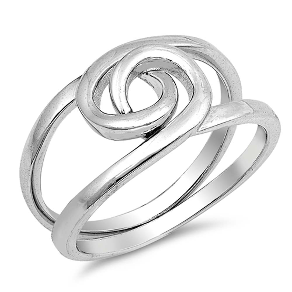 Sterling Silver Double Connected Fancy Band Ring with Face Height of 12MM