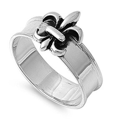Sterling Silver Stylish Fleur De Lise Ring with Face Height of 15MM