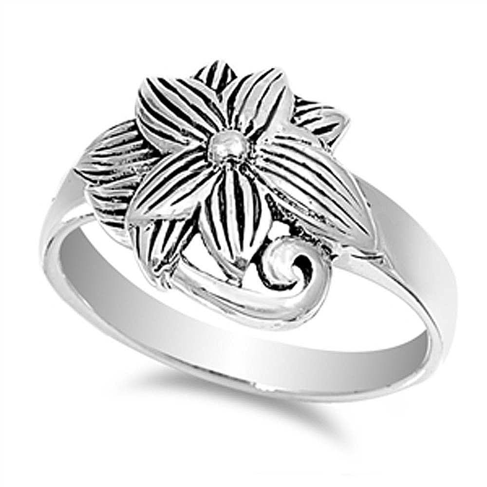 Sterling Silver Stylish Plumeria Design Ring with Face Height of 14MM