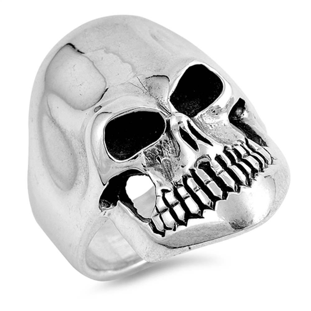 Sterling Silver Grinning Skull Ring with Ring Face Height of 27MM