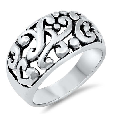 Sterling Silver Vintage Filigree Design Wide Band Ring with Face Height of 13MM