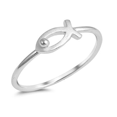 Rhodium Plated Sterling Silver Fancy Christian Fish Ring with Ring Face Height of 5MM