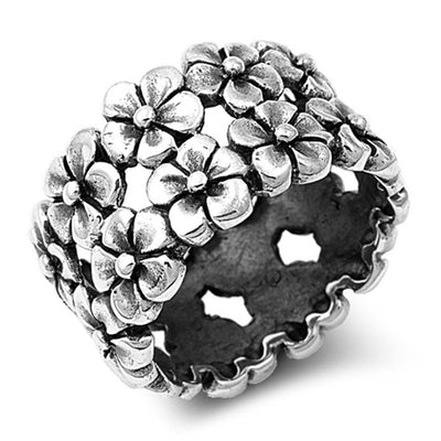 Sterling Silver Oxidized Plumeria Shaped Plain RingsAnd Band Width 14mm