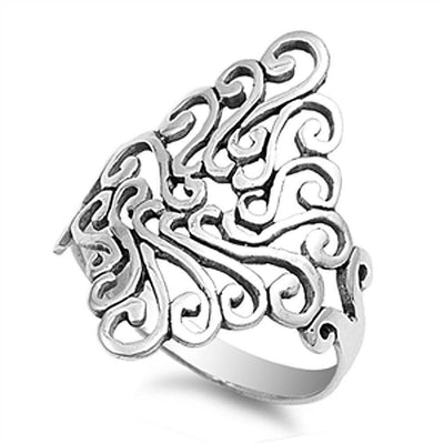 Sterling Silver Elegant Spiral Formed like Diamond Design Ring with Face Height of 28MM