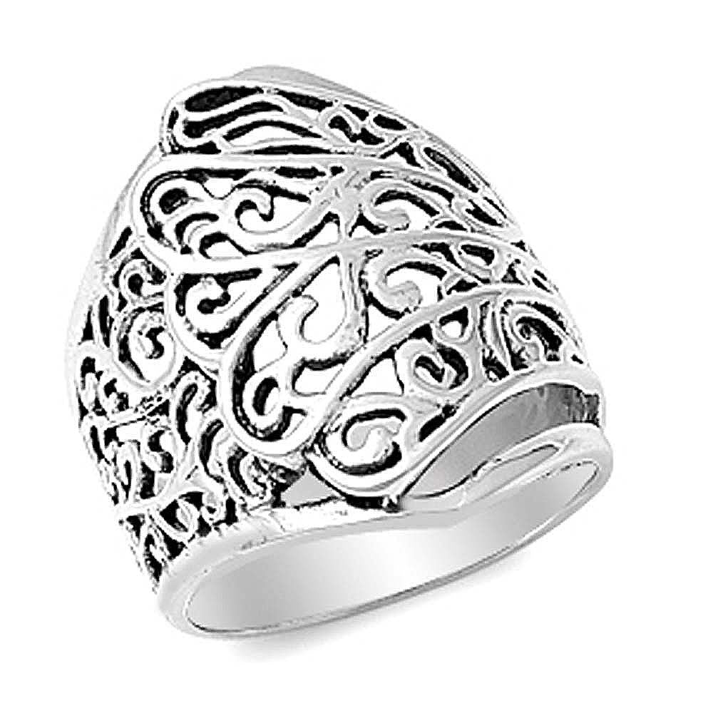 Sterling Silver Oxidized Celtic Shaped Plain RingsAnd Face Height 25mmAnd Band Width 8mm