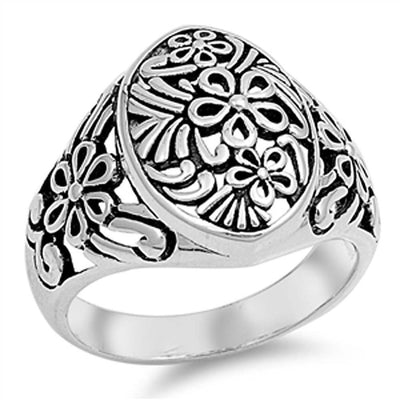 Sterling Silver Flower Shaped Plain RingsAnd Face Height 23mmAnd Band Width 5mm