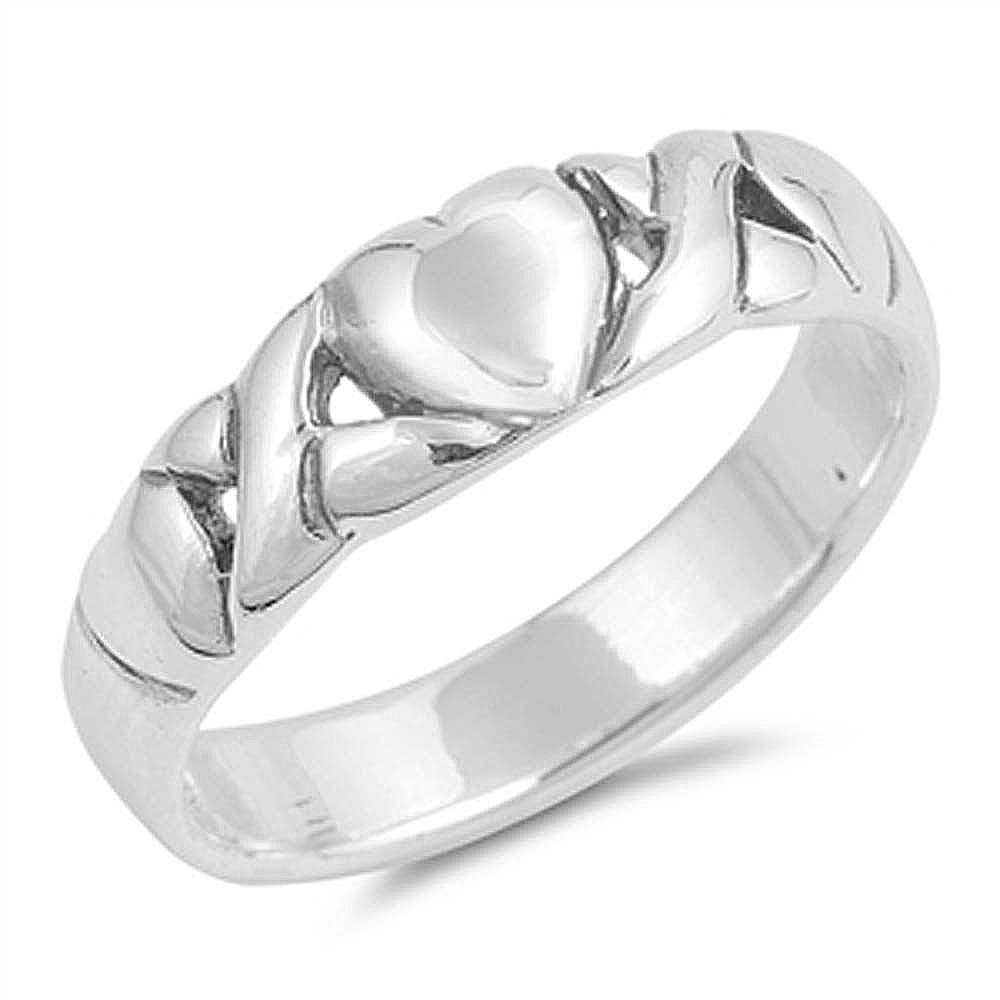 Sterling Silver Trendy Heart Ring with Face Height of 5MM