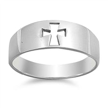 Load image into Gallery viewer, Sterling Silver PlainT Thick Band with Open Cut Cross RingAnd Face Height of 7MM