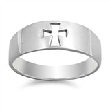 Sterling Silver PlainT Thick Band with Open Cut Cross RingAnd Face Height of 7MM