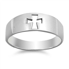 Sterling Silver PlainT Thick Band with Open Cut Cross RingAnd Face Height of 7MM