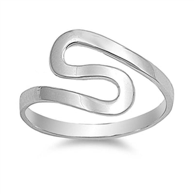 Sterling Silver Plain Modish S Shape Band Ring with Face Height of 13MM