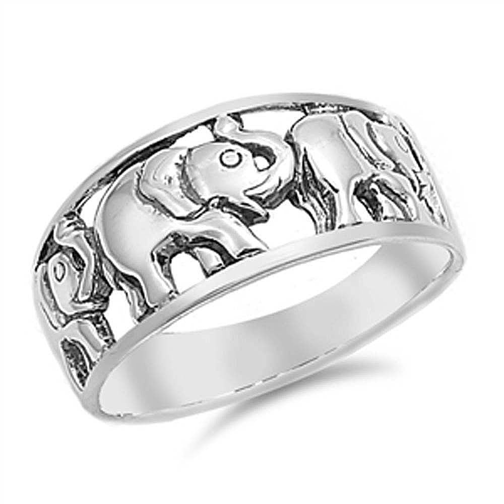 Sterling Silver Stylish Triple Elephant Ring with Face Height of 10MM