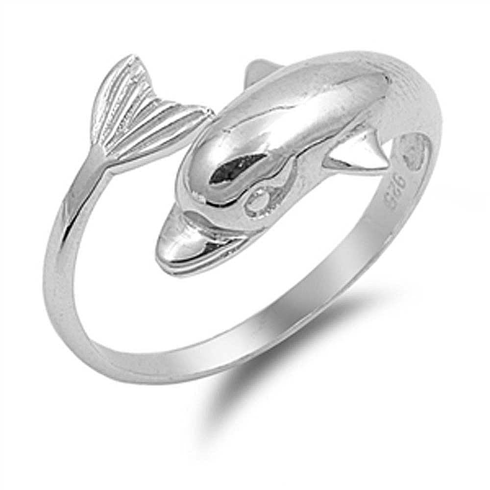 Sterling Silver Stylish Dolphin Ring with Face Height of 14MM