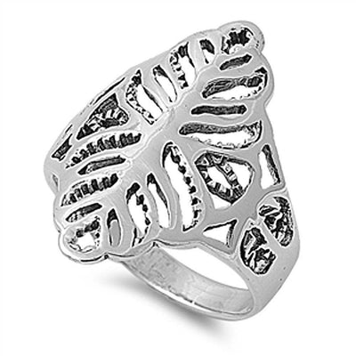 Sterling Silver Elegant Leaf Design Ring with Face Height of 25MM
