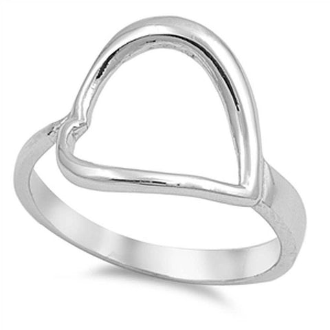 Sterling Silver Plain Open Cut Heart Ring with Face Height of 15MM