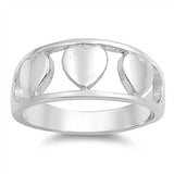 Sterling Silver Solid Plain Triple Heart Band Ring with Face Height of 9MM
