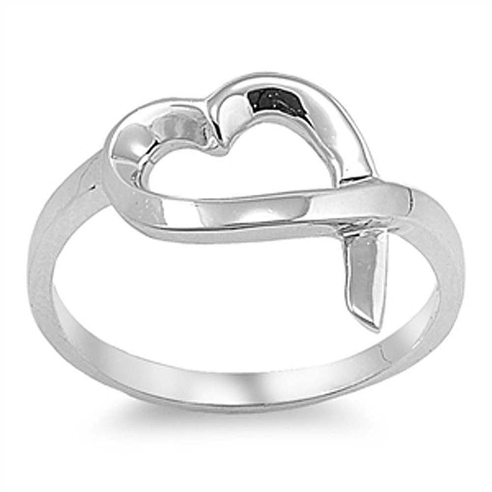 Sterling silver Elegant Trendy Heart Design Ring with Face Height of 13MM