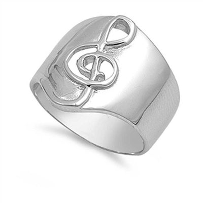 Sterling Silver High Polish Music Note Shaped Plain RingsAnd Face Height 19mm
