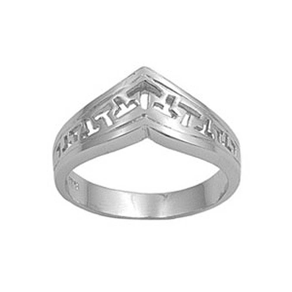 Sterling Silver Fancy V Shape Band Ring with Face Height of 10MM