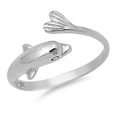 Sterling Silver Stylish Dolphin Open Rind with Face Height of 8MM