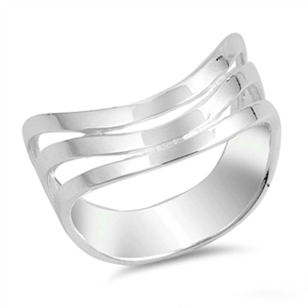 Sterling Silver Stylish Wavy Design Band Ring with Face Width of 9MM