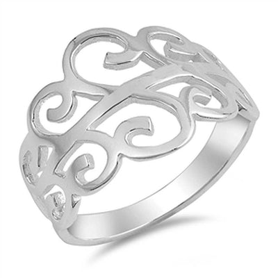Sterling Silver Stylish Fancy Spiral Design Band Ring with Face Height of 15MM