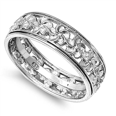 Sterling Silver Modish Multiple Plumeria Band Ring with Face Height of 7MM