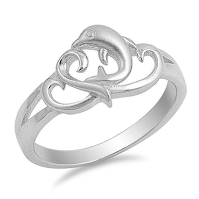 Sterling Silver Elegant Dolphin Design Ring with Face Height of 10MM