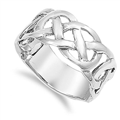 Sterling Silver Modish Celtic Knot Band Ring with Face Height of 9MM