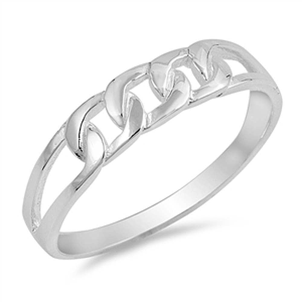 Sterling Silver Plain Curb Link Design Ring with Face Height of 5MM