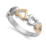 Sterling Silver Trendy Open Cut Heart with Gold Plated Heart Two Tone RingAnd Face Height of 7MM