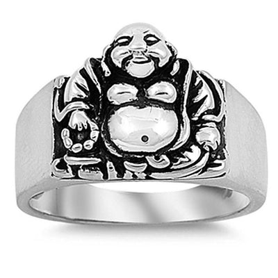 Sterling Silver Happy Buddha Shaped Plain RingsAnd Face Height 15mmAnd Band Width 3mm