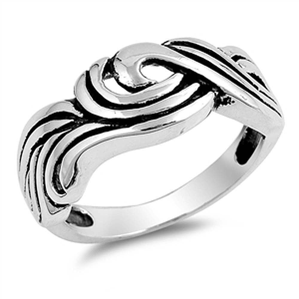 Sterling Silver Fancy Vine Design Band Ring with Face Height of 9MM