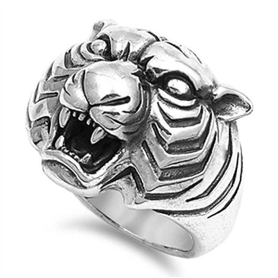 Sterling Silver Oxidized Tiger Shaped Plain RingsAnd Face Height 22mmAnd Band Width 5mm