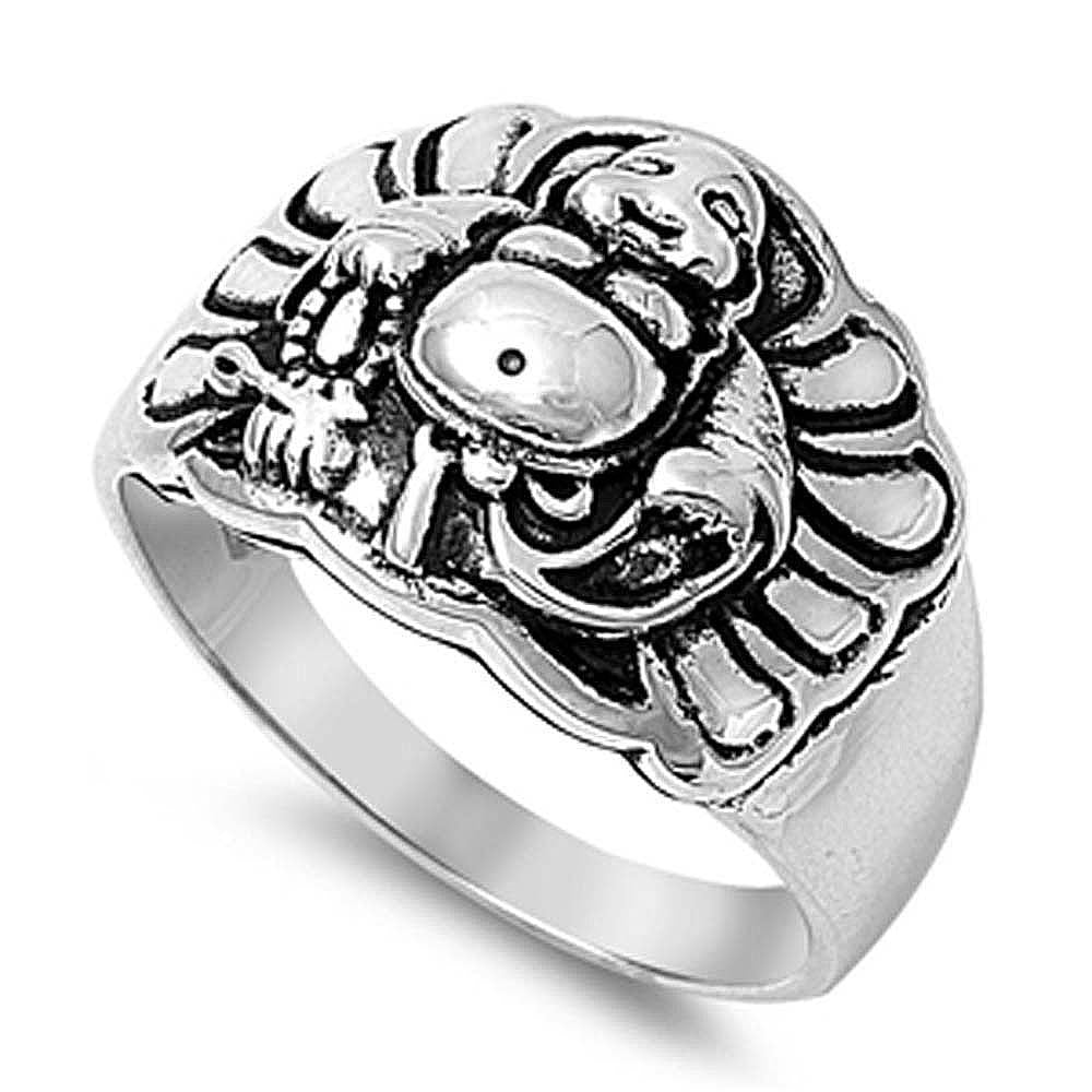Sterling Silver Oxidized Buddha Shaped Plain RingsAnd Face Height 15mmAnd Band Width 4mm