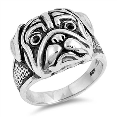 Sterling Silver Bull Dog Shaped Plain Rings, Face Height 16mm, Band Width 4mm