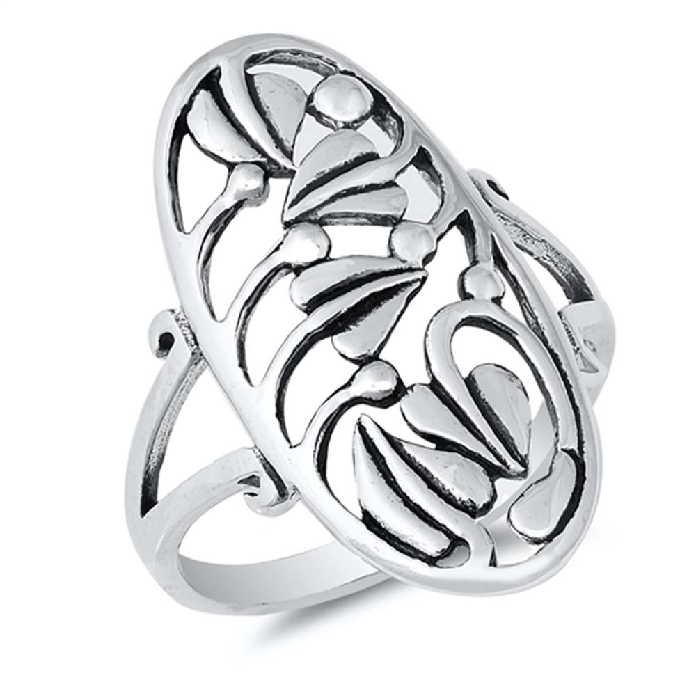 Sterling Silver Elegant Open Cut Artistic Design Ring with Face Height of 28MM